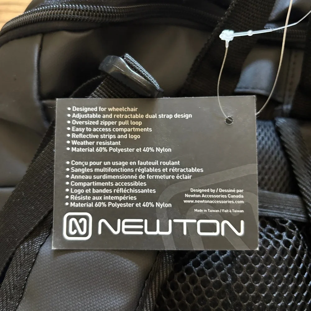 Newton Accessories Wheelchair Backpack Black Weather Resistant Adaptive Bag NWT